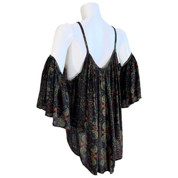 Sea Gypsies Floral Lace Up Cold Shoulder Top SZ L $69 - Picture 5 of 11